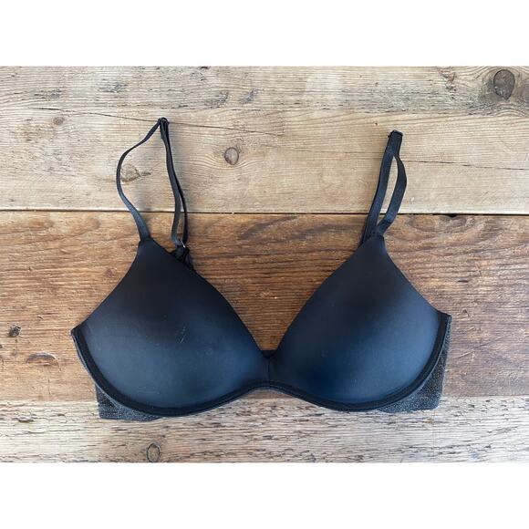 Victoria's Secret Black Silver Lurex 32C Sexy Tee Wireless Push Up Bra VS - Picture 1 of 2
